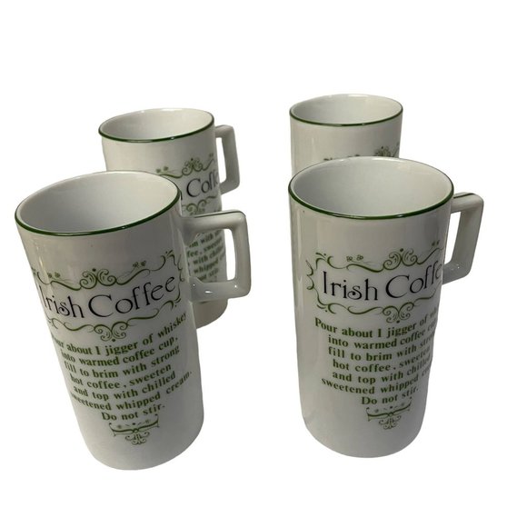Vintage IRISH COFFEE Mugs Cups Set of 4 Irish Coffee Recipe St. Patricks Day 4"H - Picture 1 of 6